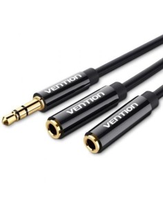 Cable Estéreo Vention Jack 3.5 Macho - 2x Jack 3.5 Hembra 30cm Negro