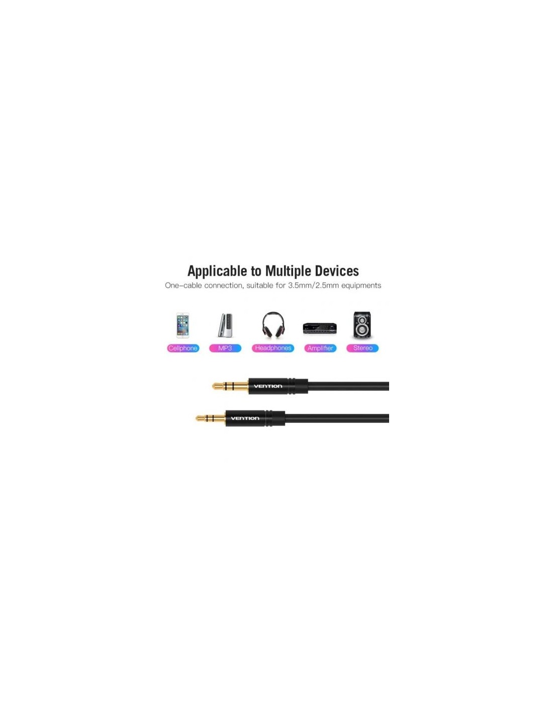 Cable Estéreo Vention Jack 3.5 Macho - Jack 2.5 Macho 2m Negro