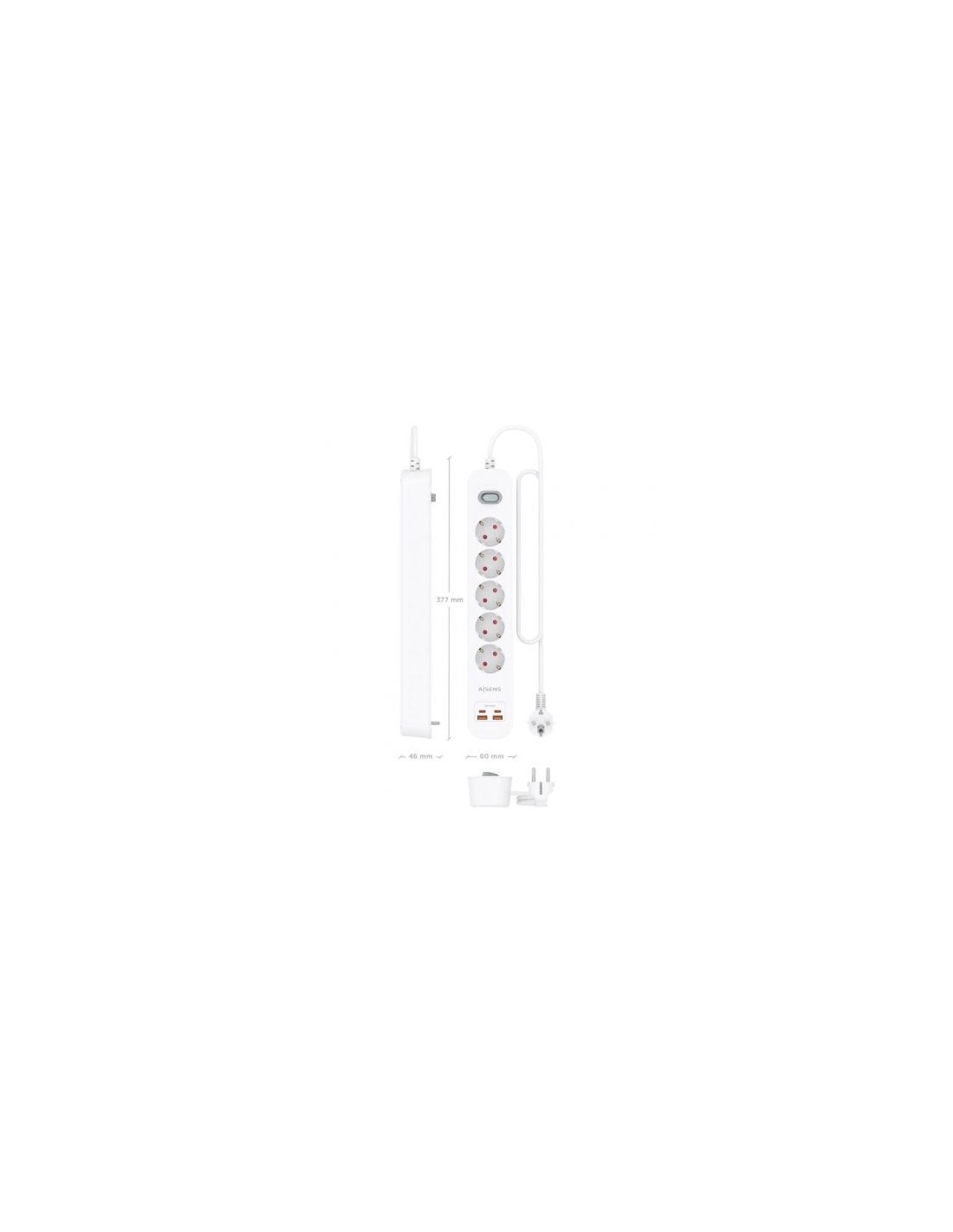 Regleta con Interruptor Aisens 5 Tomas de Corriente 2 USB - 2 USB Tipo