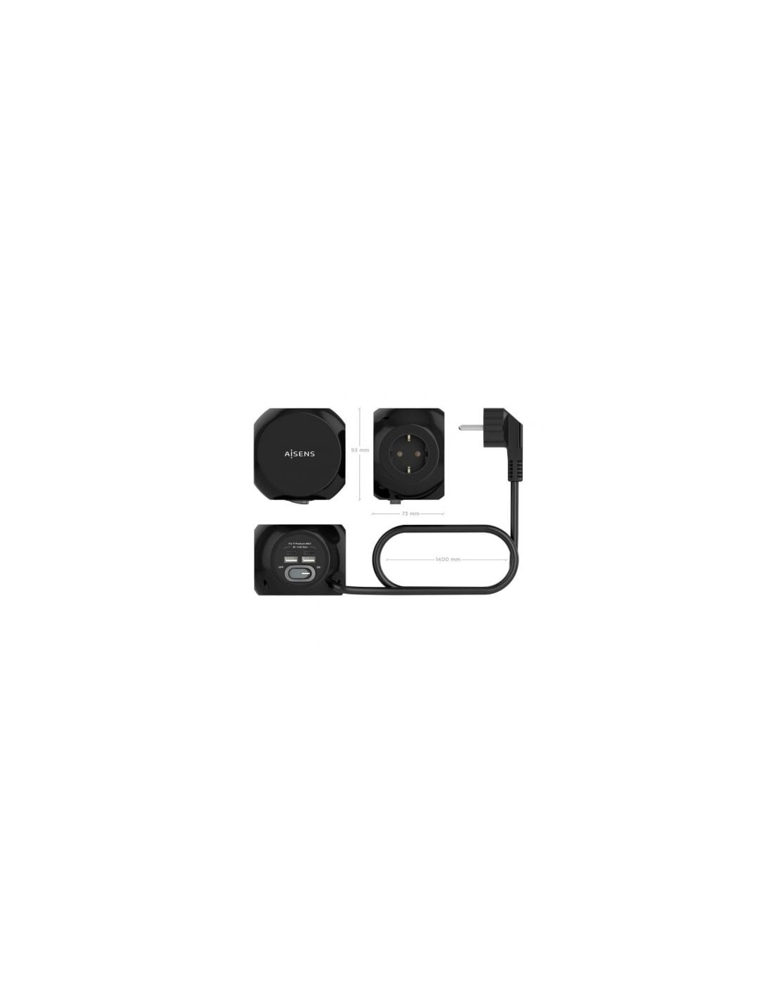 Regleta con Interruptor Aisens 3 Tomas de Corriente 2 USB Tipo-C 2 USB