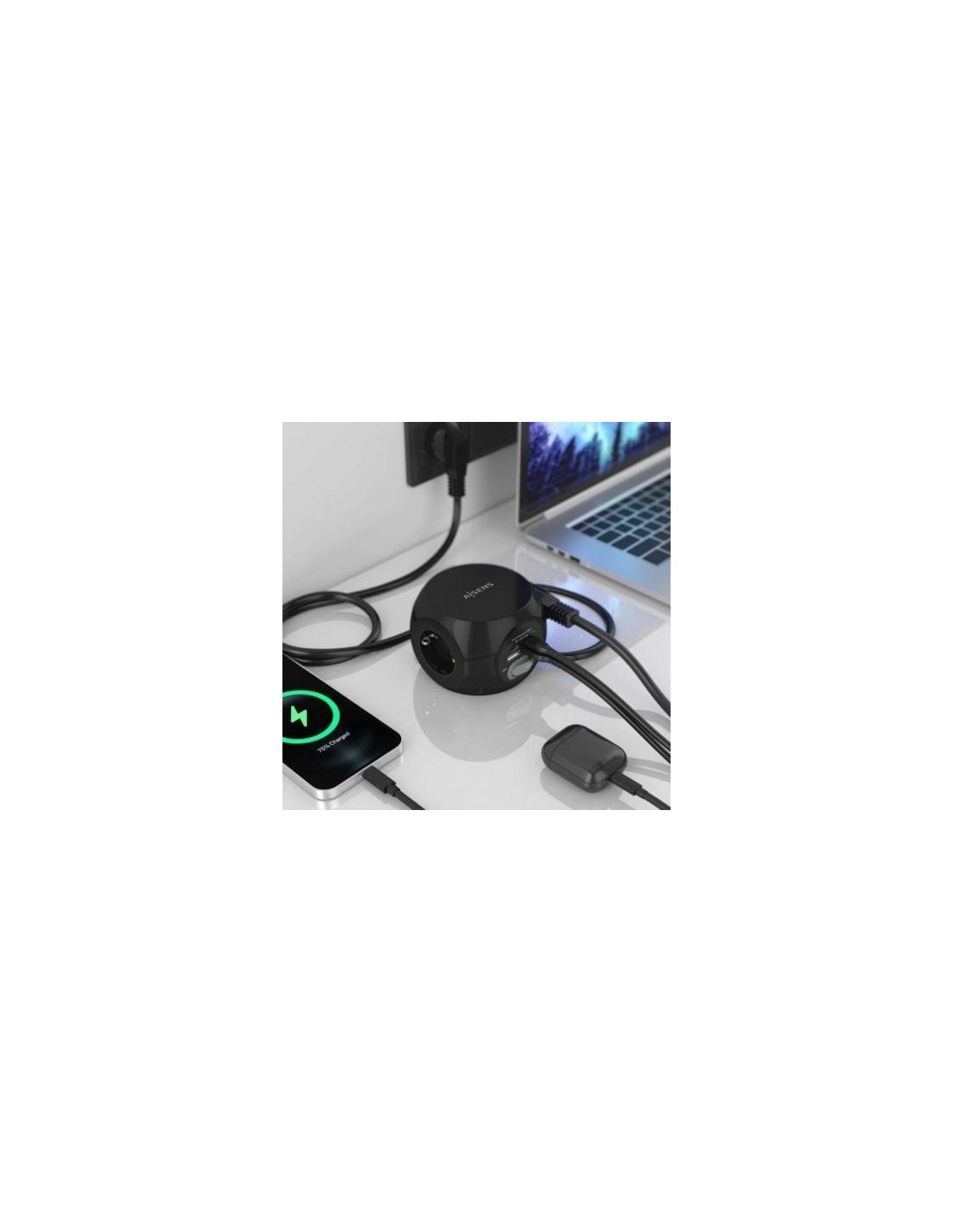 Regleta con Interruptor Aisens 3 Tomas de Corriente 2 USB Tipo-C 2 USB