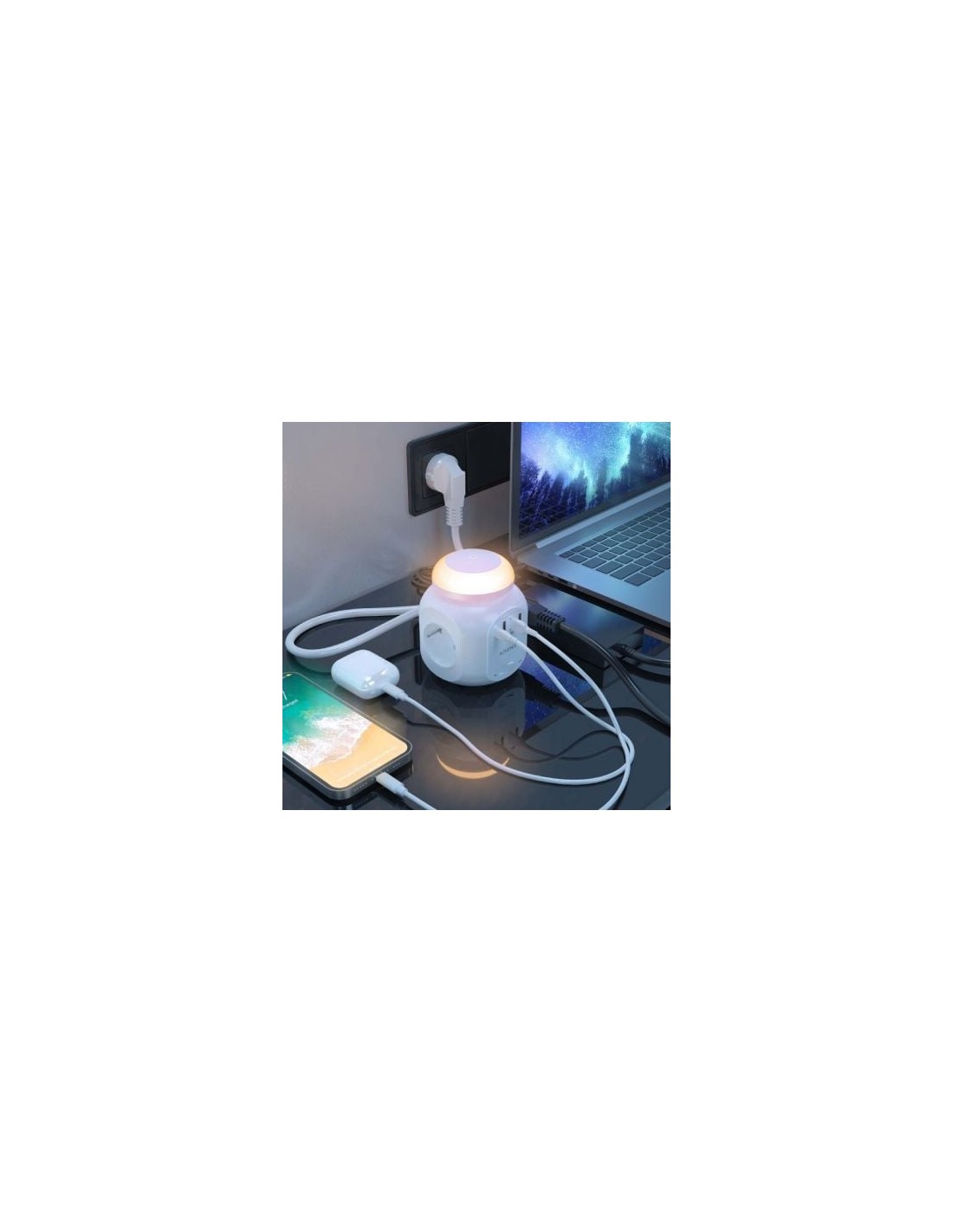 Regleta con Interruptor y Luz Nocturna Aisens 4 Tomas de Corriente 1 U