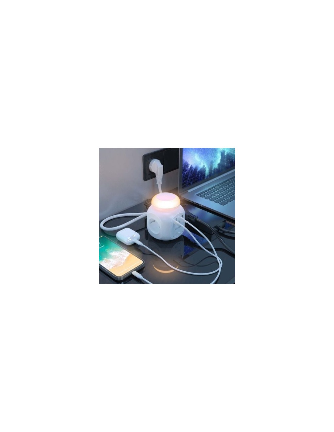 Regleta con Interruptor y Luz Nocturna Aisens 4 Tomas de Corriente 1 U