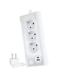 Regleta con Interruptor Nanocable 3 Tomas de Corriente 1 USB 1 USB Tip