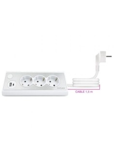Regleta con Interruptor Nanocable 3 Tomas de Corriente 1 USB 1 USB Tip 2