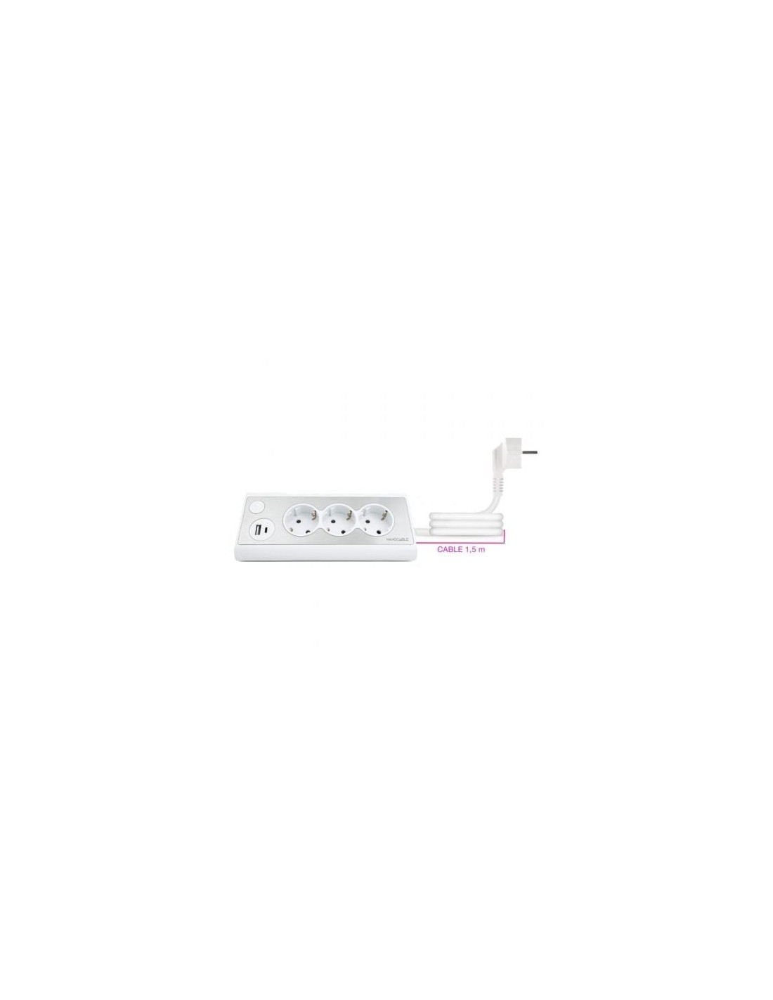 Regleta con Interruptor Nanocable 3 Tomas de Corriente 1 USB 1 USB Tip