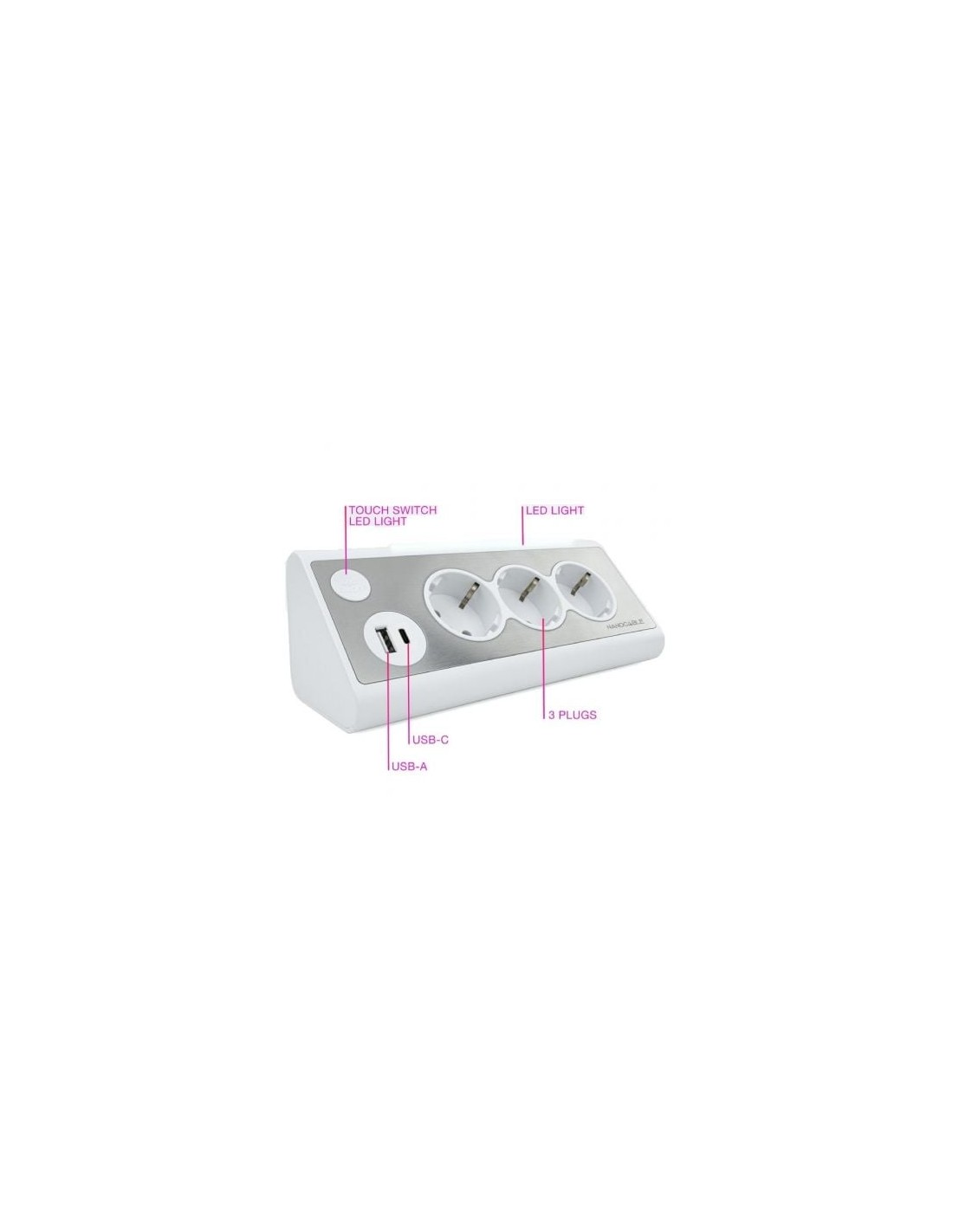 Regleta con Interruptor Nanocable 3 Tomas de Corriente 1 USB 1 USB Tip