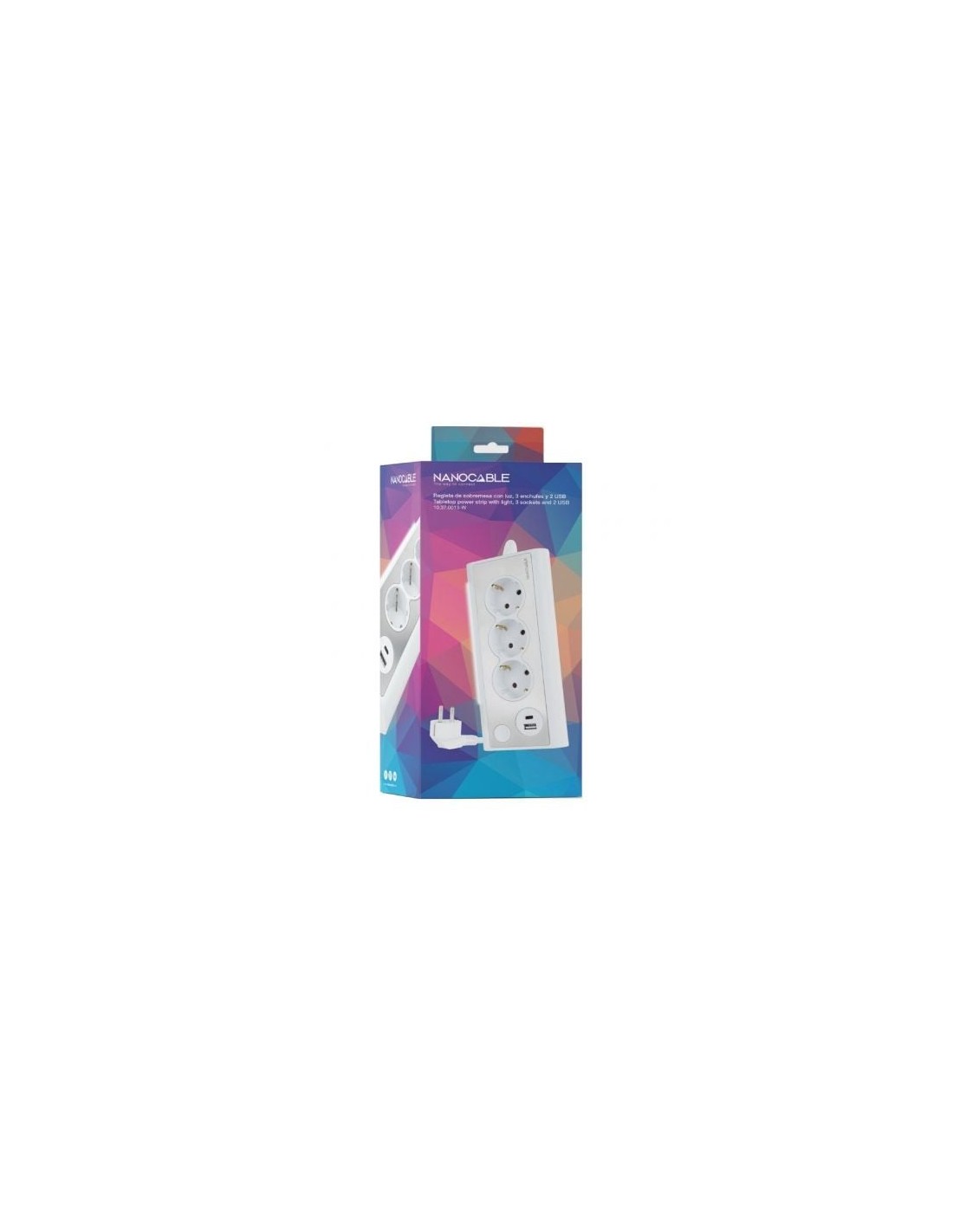 Regleta con Interruptor Nanocable 3 Tomas de Corriente 1 USB 1 USB Tip
