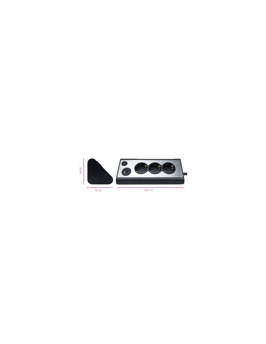 Regleta con Interruptor Nanocable 3 Tomas de Corriente 1 USB 1 USB Tip