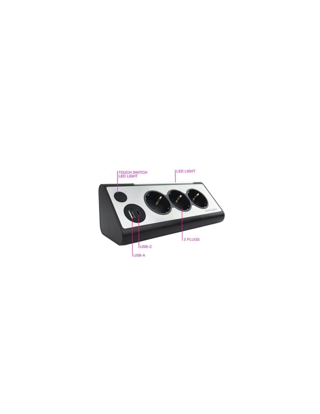 Regleta con Interruptor Nanocable 3 Tomas de Corriente 1 USB 1 USB Tip