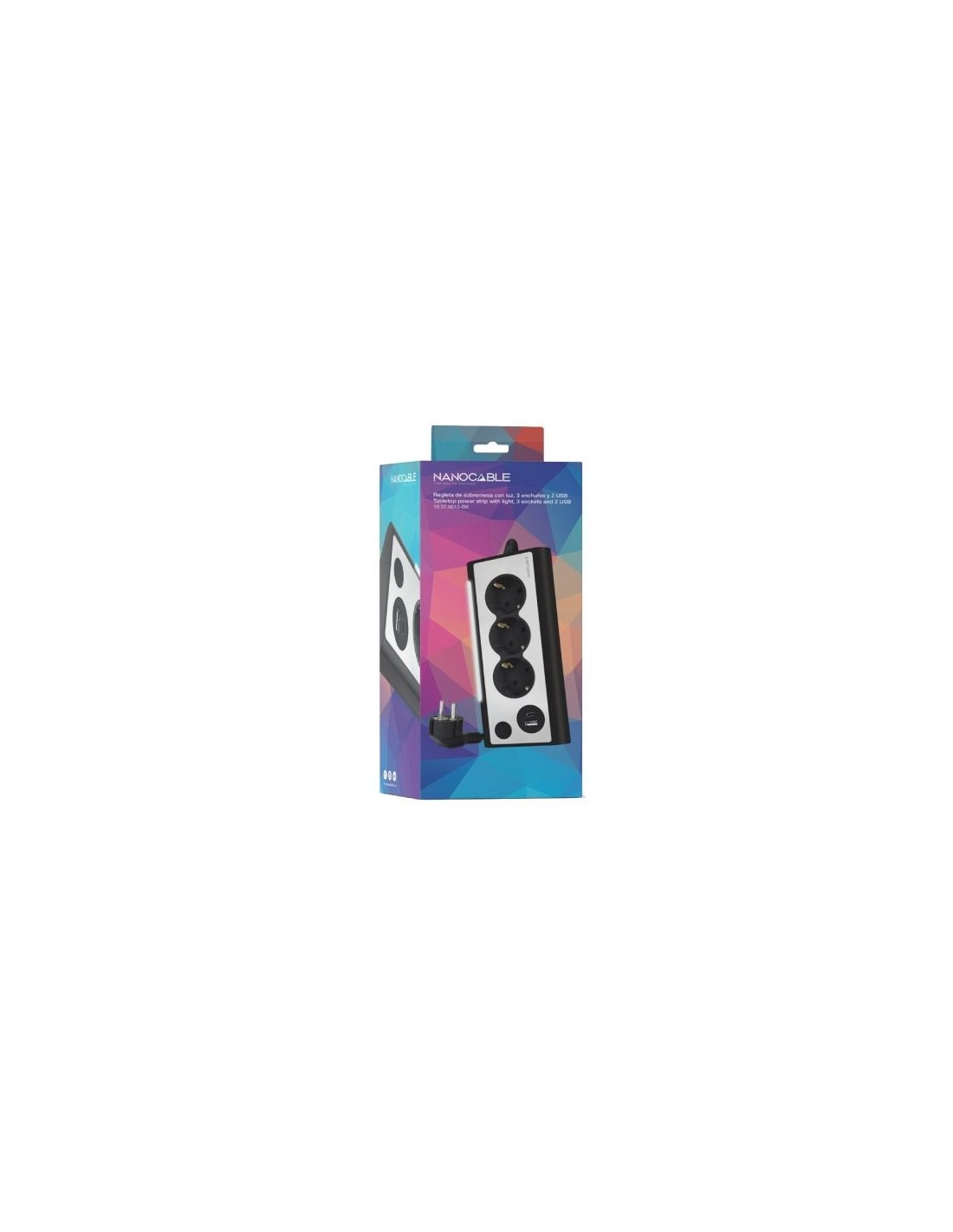 Regleta con Interruptor Nanocable 3 Tomas de Corriente 1 USB 1 USB Tip