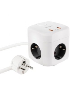 Regleta Nanocable 3 Tomas de corriente 2 USB - 1 USB Tipo-C Cable 1.4m