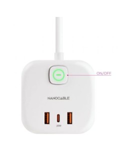 Regleta Nanocable 3 Tomas de corriente 2 USB - 1 USB Tipo-C Cable 1.4m 2