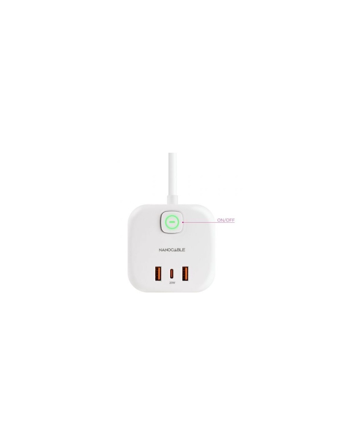 Regleta Nanocable 3 Tomas de corriente 2 USB - 1 USB Tipo-C Cable 1.4m