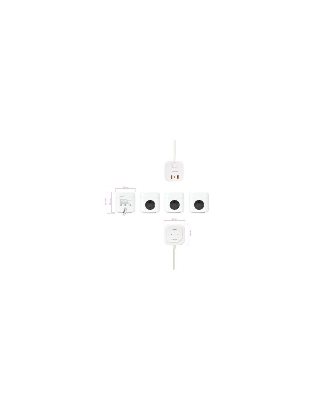 Regleta Nanocable 3 Tomas de corriente 2 USB - 1 USB Tipo-C Cable 1.4m