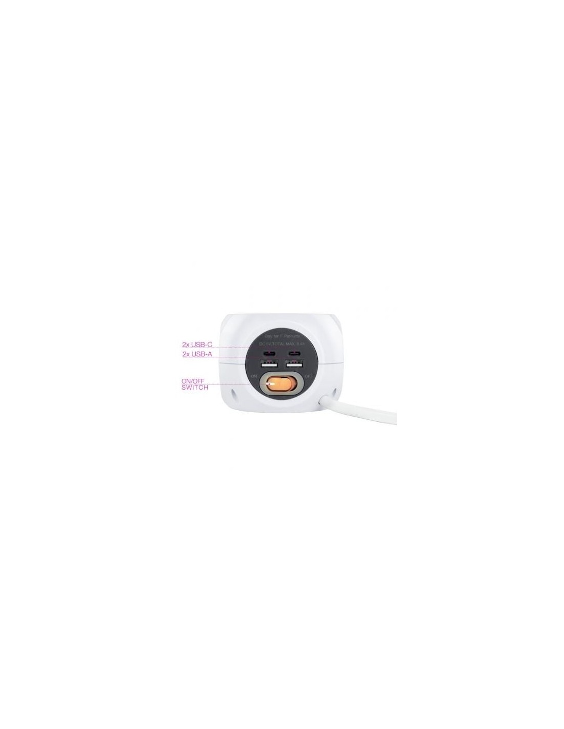 Regleta Nanocable 3 Tomas de corriente 2 USB - 2 USB Tipo-C Cable 1.4m