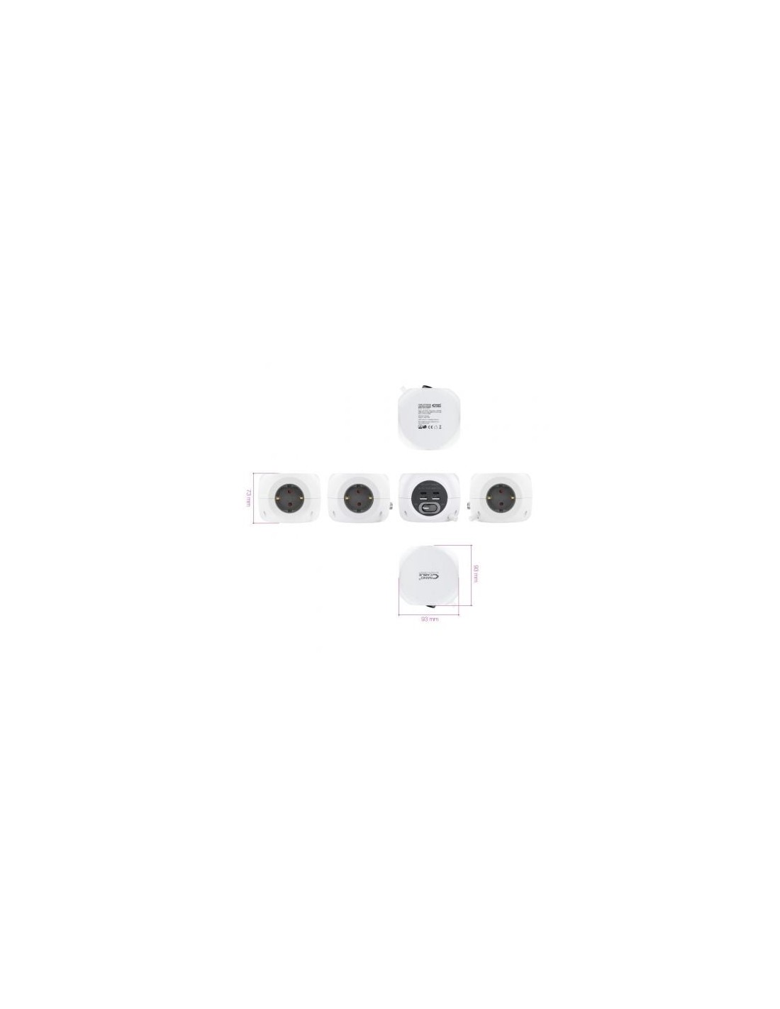 Regleta Nanocable 3 Tomas de corriente 2 USB - 2 USB Tipo-C Cable 1.4m