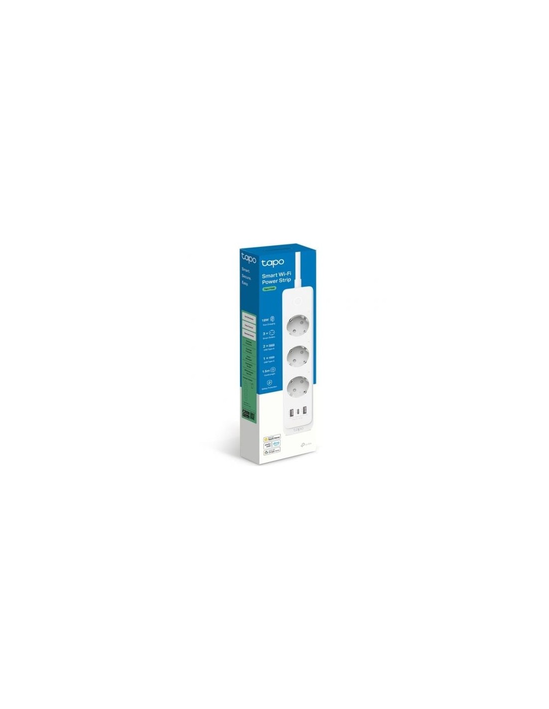 Regleta Inteligente TP-Link 3 Tomas de corriente 2 USB Tipo-A 1 USB Ti