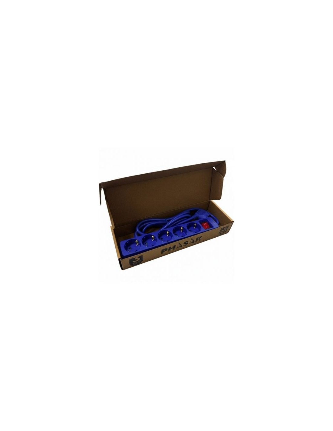 Regleta con Interruptor Phasak 5 Tomas de Corriente Cable 1.8m Azul