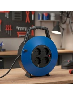 Regleta enrollable Phasak 4 Tomas de Corriente Cable 10m Azul 2