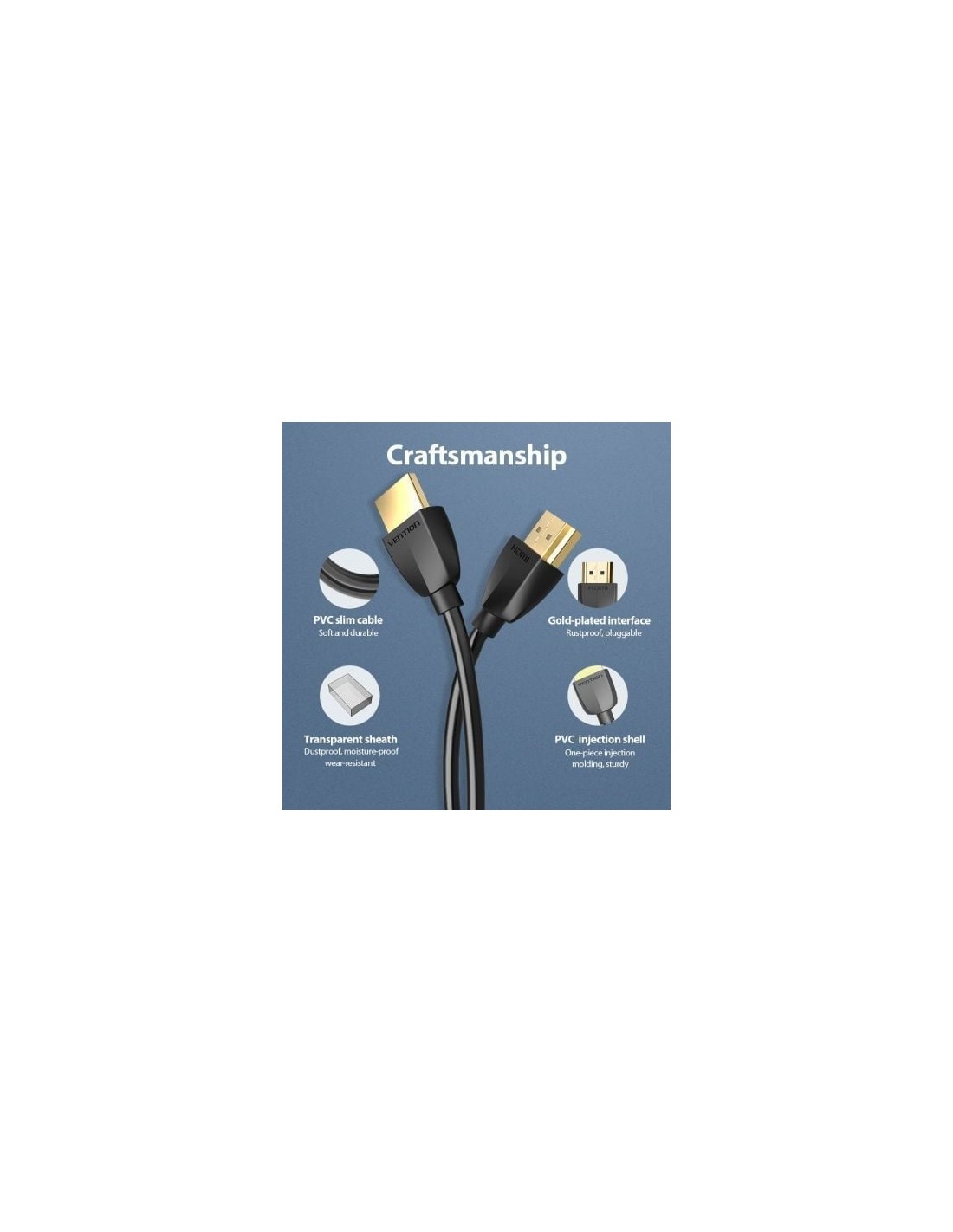 Cable HDMI 2.0 4K Portatil Vention HDMI Macho - HDMI Macho Negro