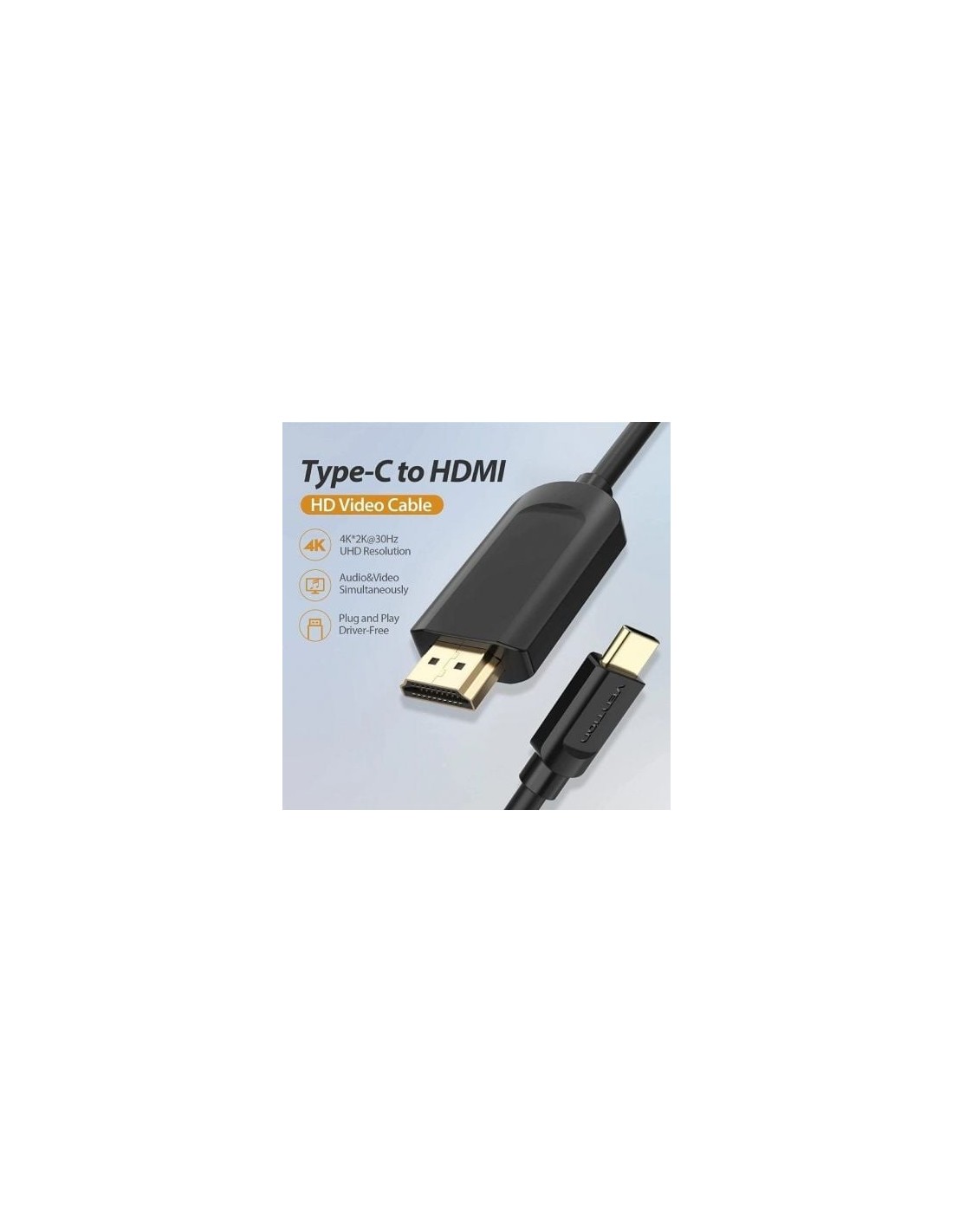 Cable Conversor HDMI 1.4 4K Vention USB Tipo-C Macho - HDMI Macho Negr