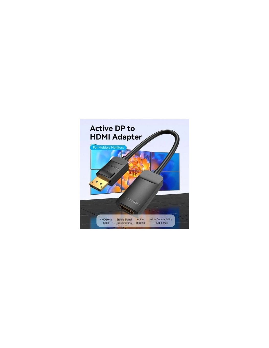 Cable Conversor Vention DisplayPort Macho - HDMI 4K Hembra 15cm Negro