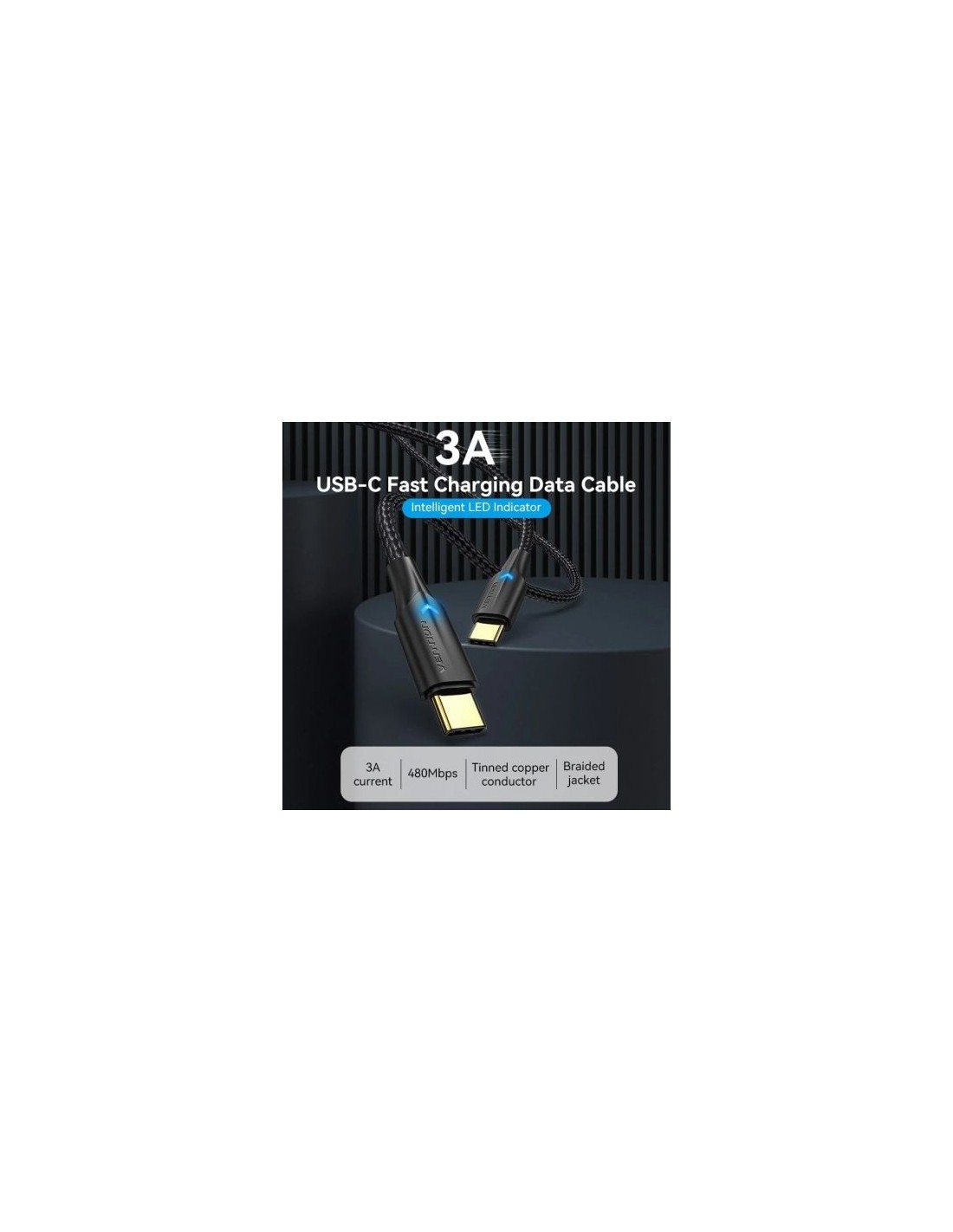 Cable USB 2.0 Tipo-C 3A Vention USB Tipo-C Macho - USB Tipo-C Macho 48