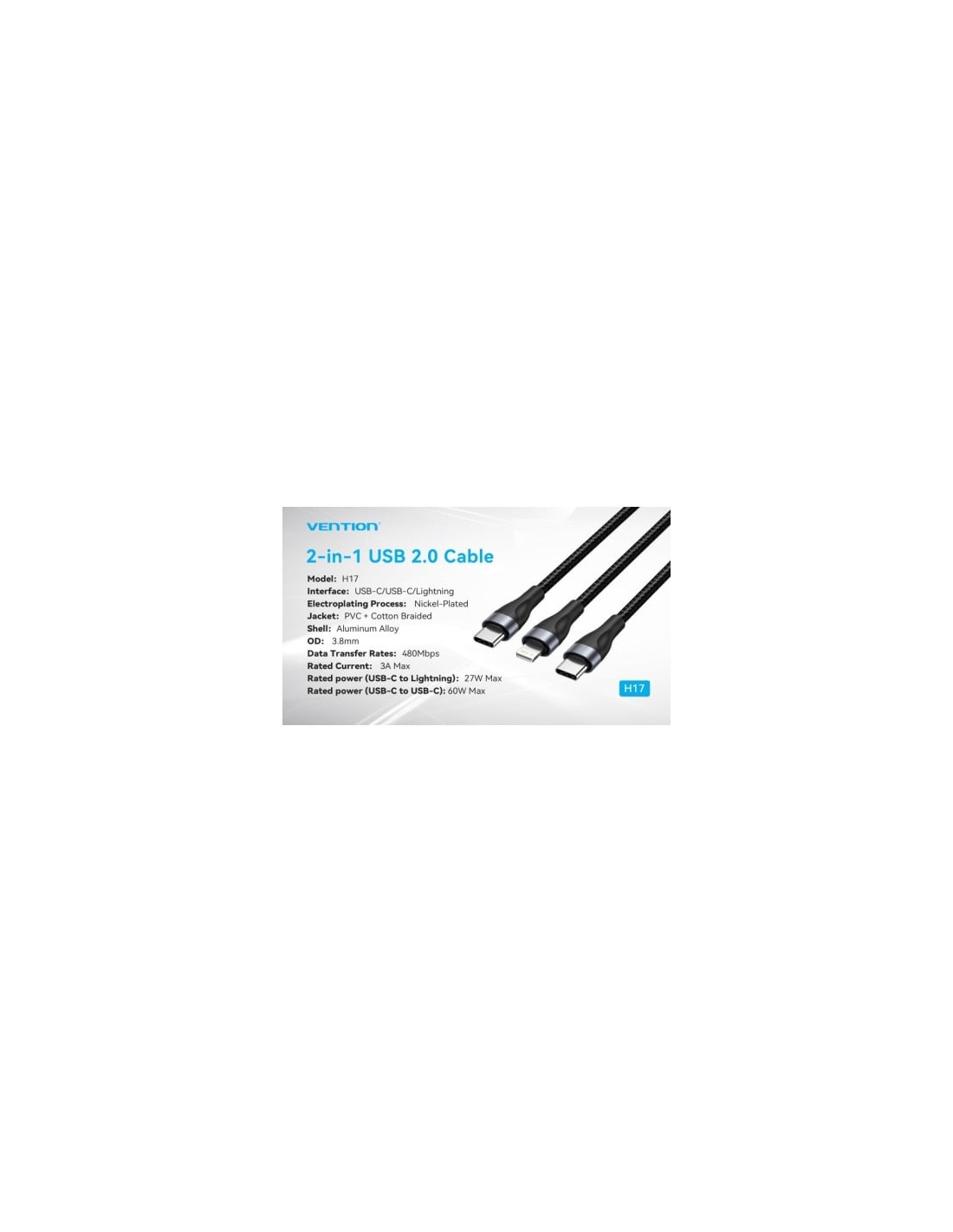 Cable USB Tipo-C Vention USB Tipo-C Macho - Lightning Macho USB Tipo-C