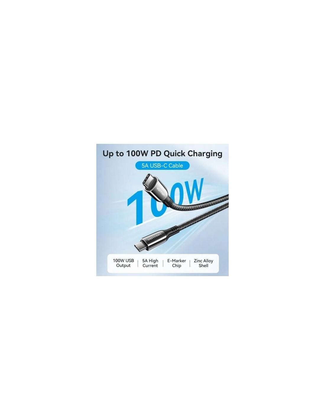 Cable USB 2.0 Tipo-C 5A 100W Vention USB Tipo-C Macho - USB Tipo-C Mac