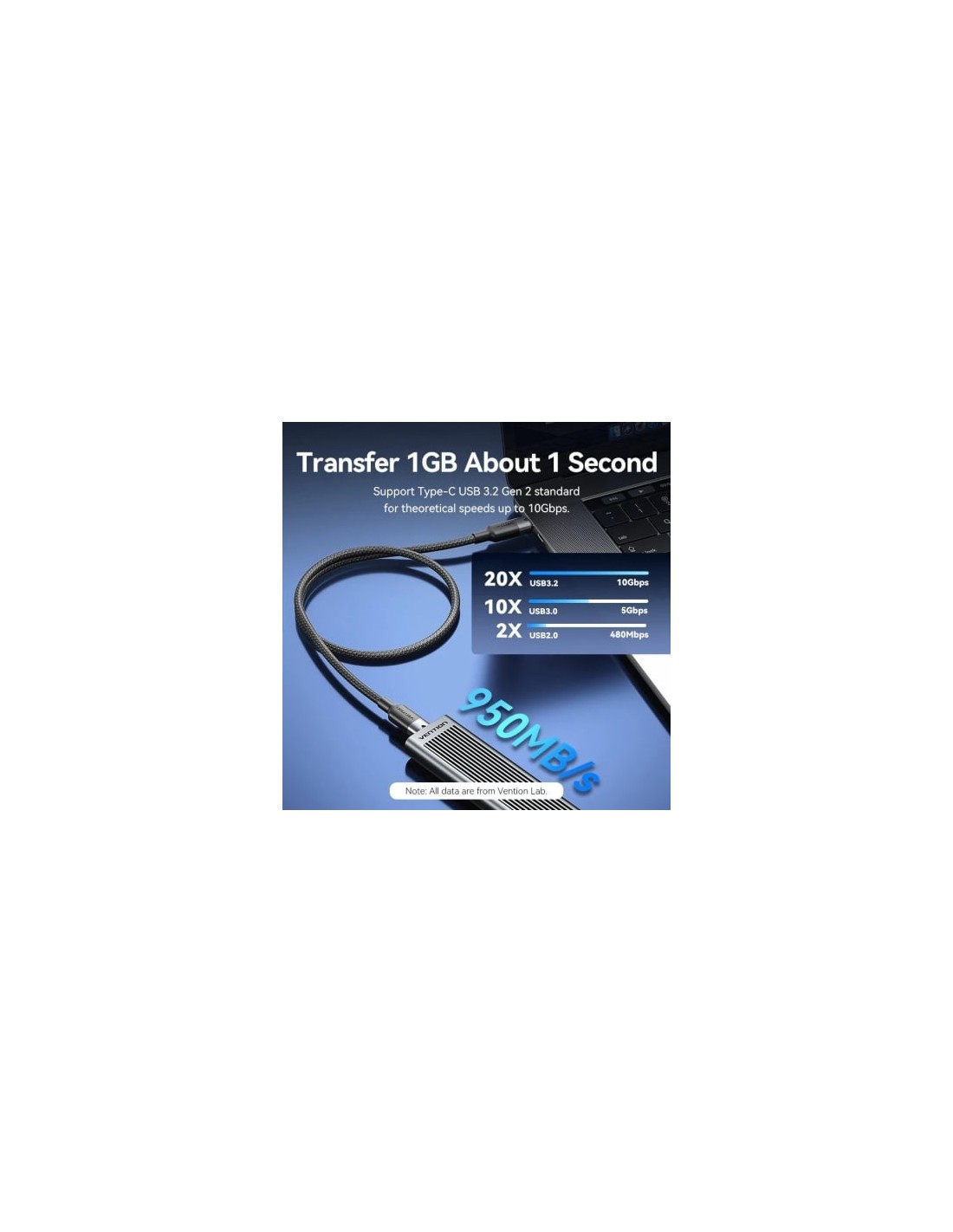 Cable USB 3.2 Tipo-C 5A Vention USB Tipo-C Macho - USB Tipo-C Macho Ha