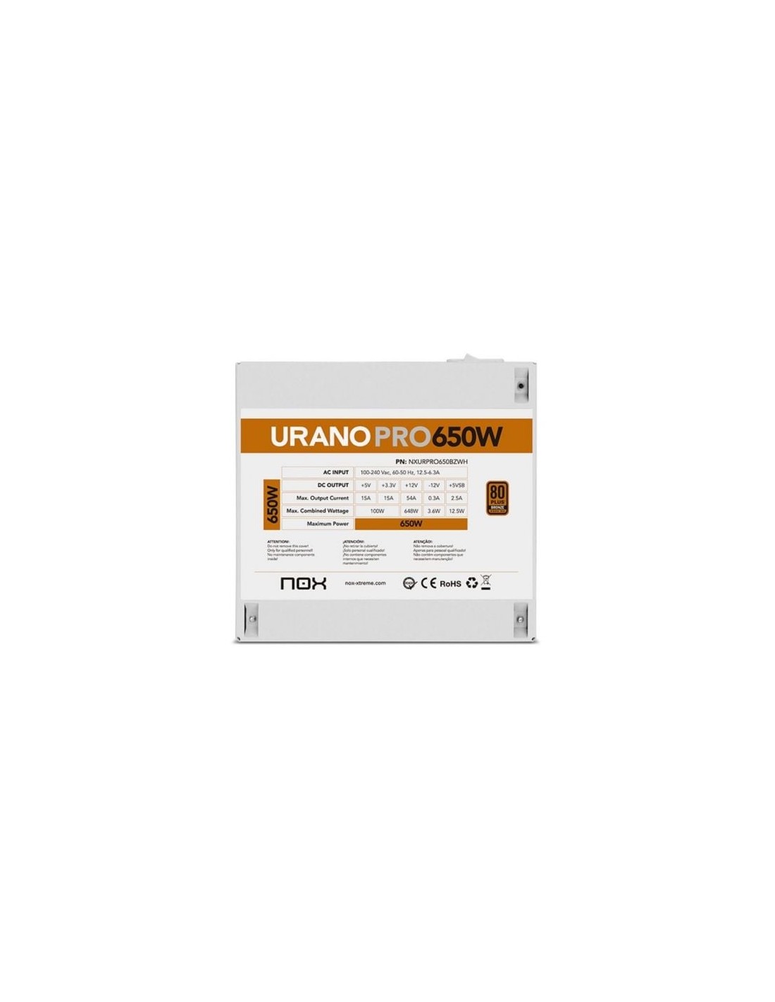 Fuente de Alimentación Nox Hummer Urano Pro White 650W 80 Plus Bronze
