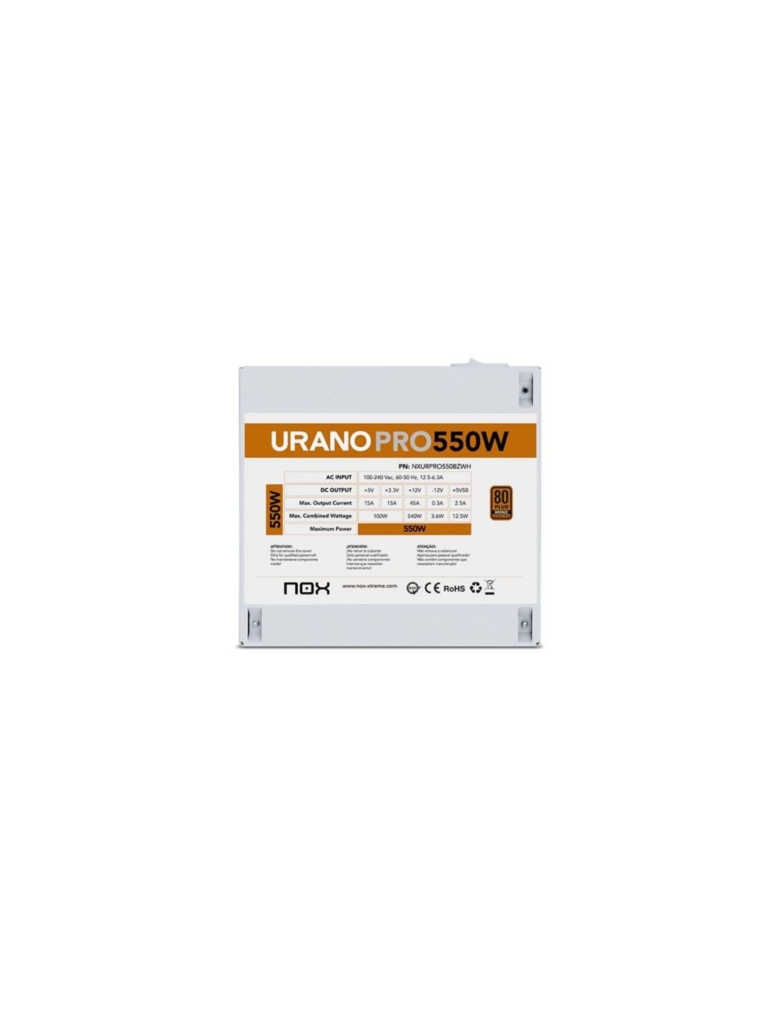 Fuente de Alimentación Nox Hummer Urano Pro White 550W 80 Plus Bronze