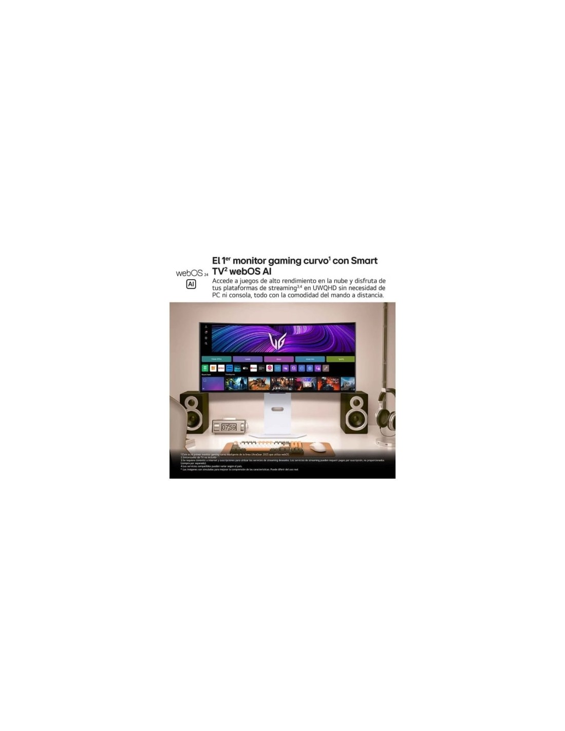 Smart Monitor Gaming Ultrapanorámico Curvo LG UltraGear 34GX90SA-W 34"