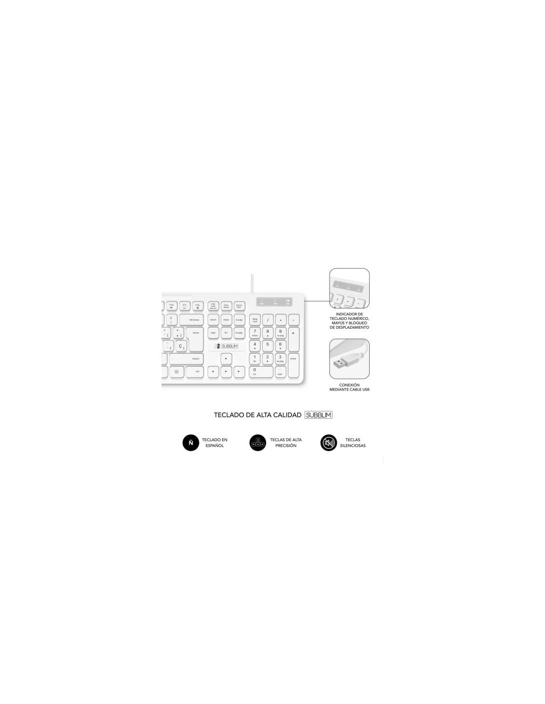 Teclado Subblim Business Slim Silencioso, Blanco | El Ocio Virtual