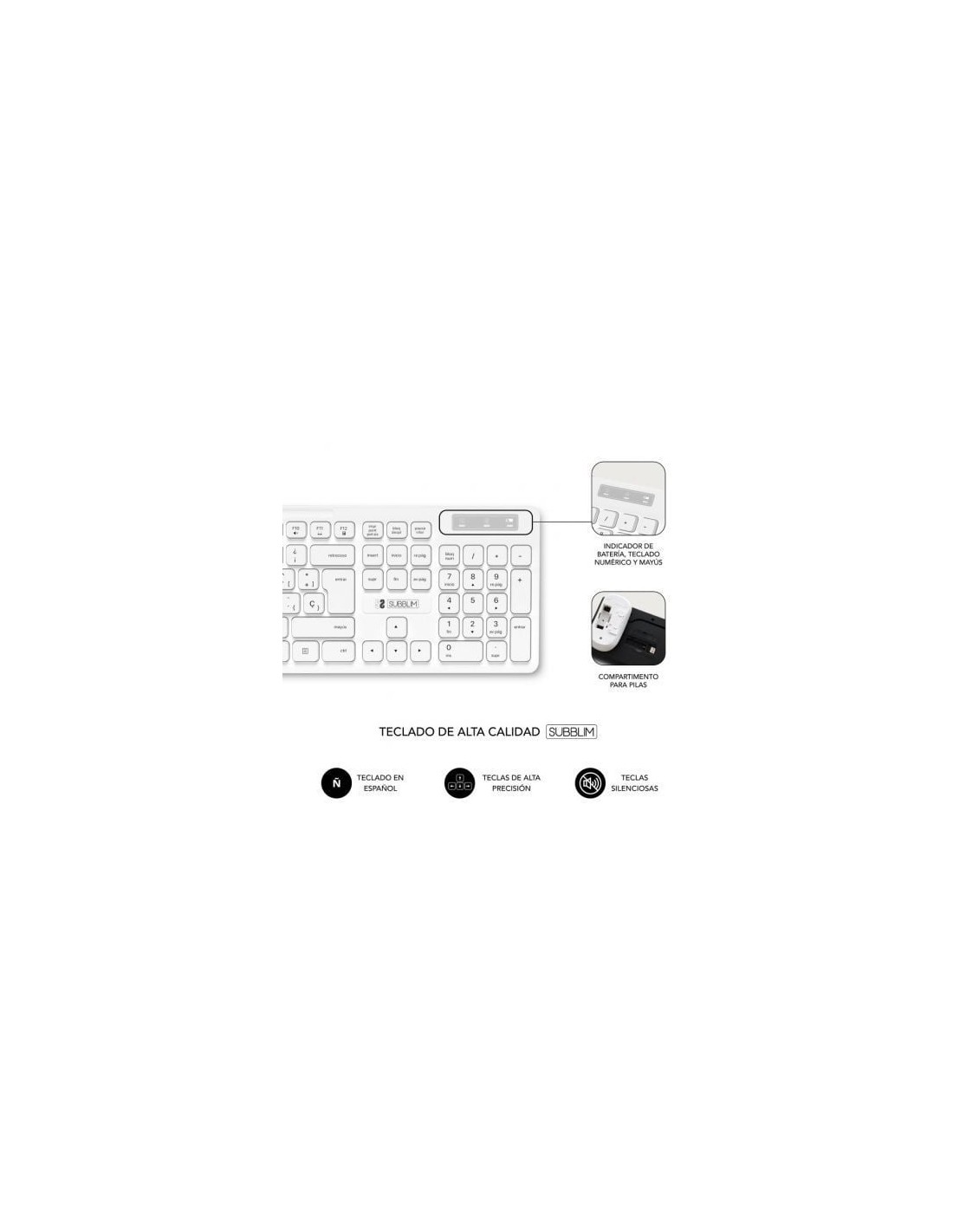 Teclado y Ratón Subblim Combo Business Slim Silencioso Inalámbrico, Bl