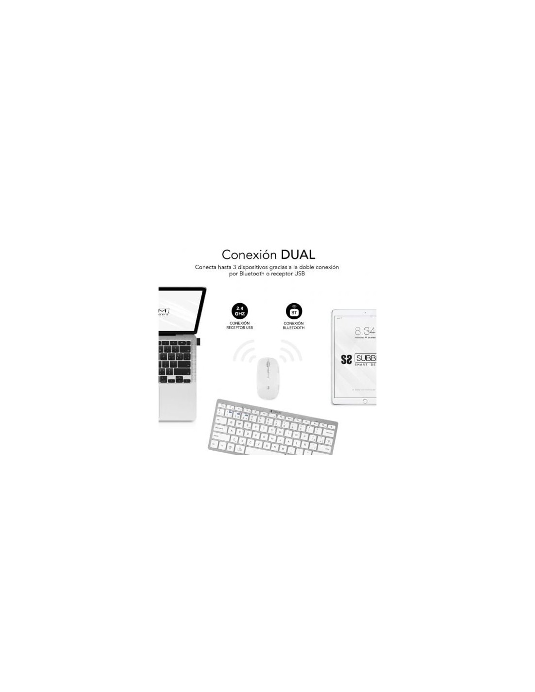 Teclado y Ratón Inalámbrico Subblim OCO010 Combo Multidispositivo Comp