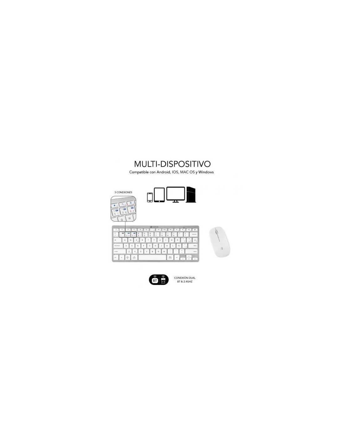 Teclado y Ratón Inalámbrico Subblim OCO010 Combo Multidispositivo Comp