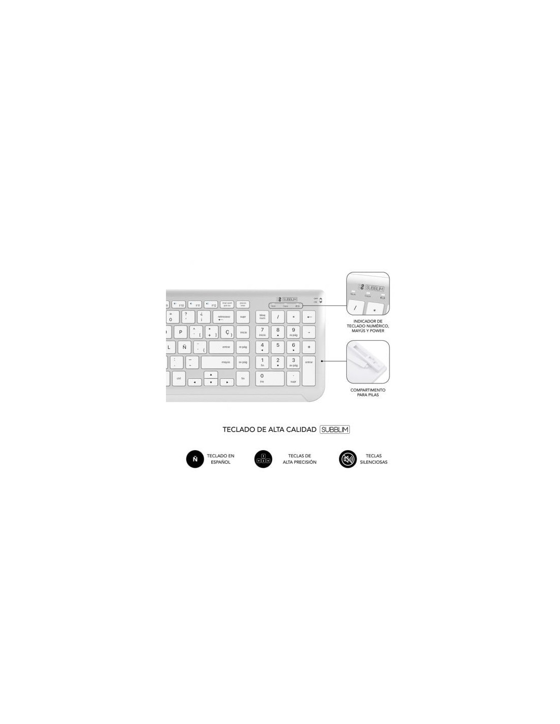 Teclado y Ratón Inalámbrico Subblim Combo Dual Prestige Extendido, Bla