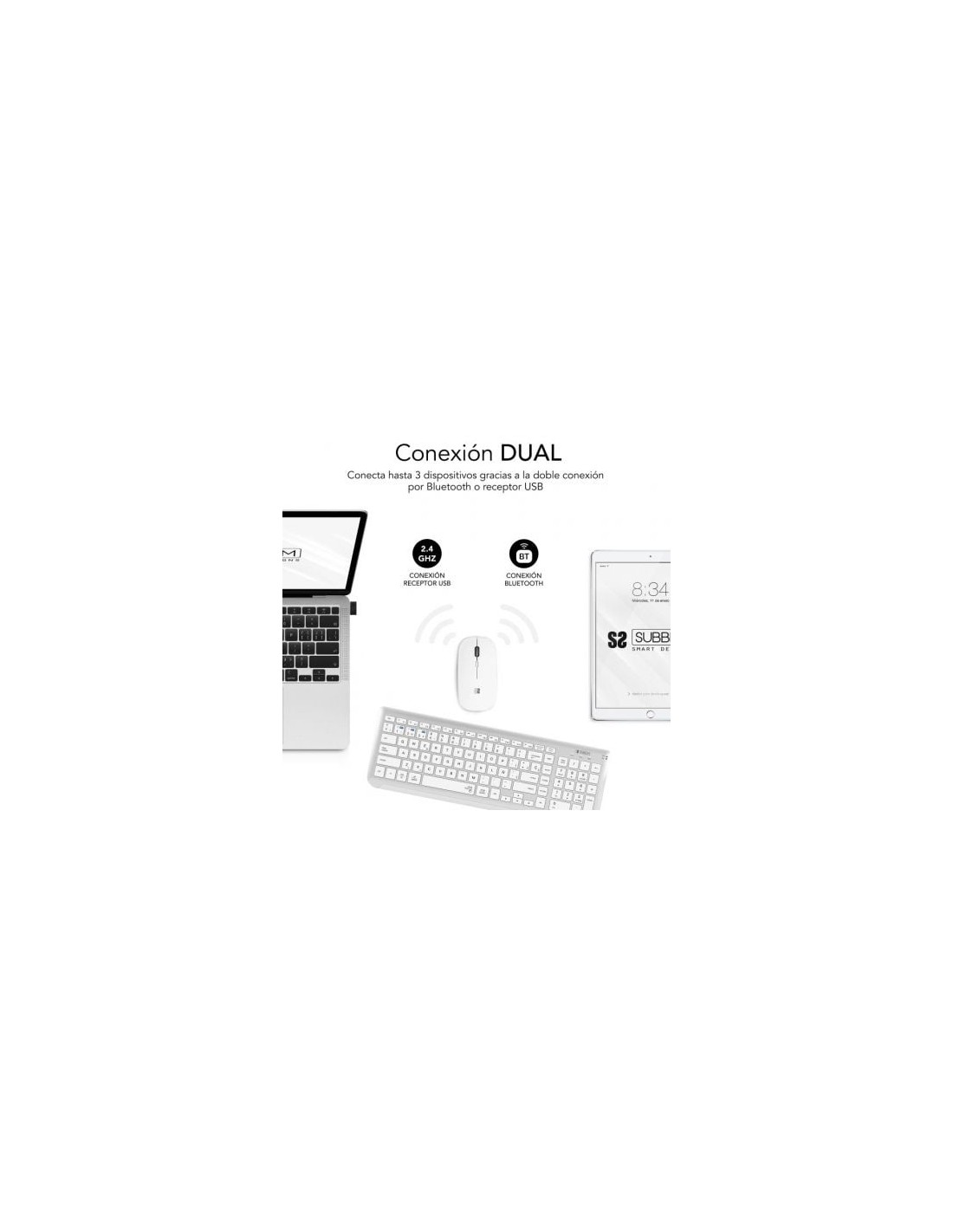 Teclado y Ratón Inalámbrico Subblim Combo Dual Prestige Extendido, Bla