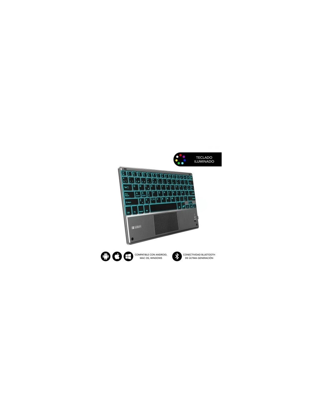 Teclado Compacto Inalámbrico Subblim Touchpad Smart Blacklit, Gris