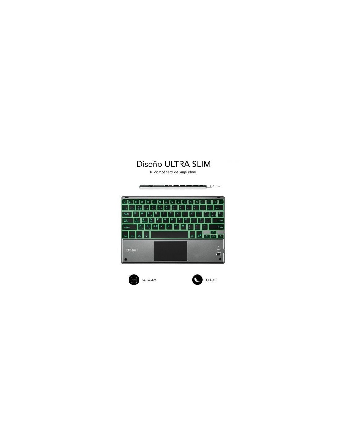 Teclado Compacto Inalámbrico Subblim Touchpad Smart Blacklit, Gris