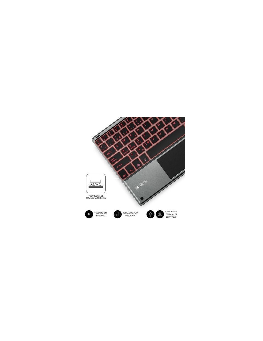 Teclado Compacto Inalámbrico Subblim Touchpad Smart Blacklit, Gris