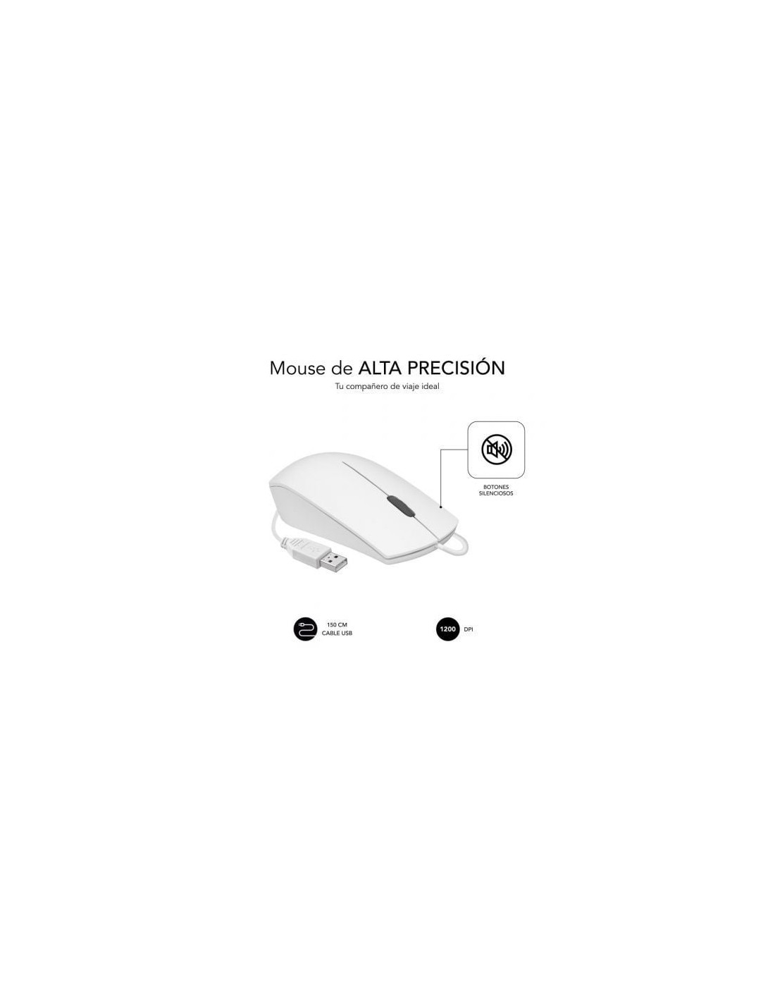 Ratón Subblim Business Silencioso, Hasta 1200 DPI, Blanco