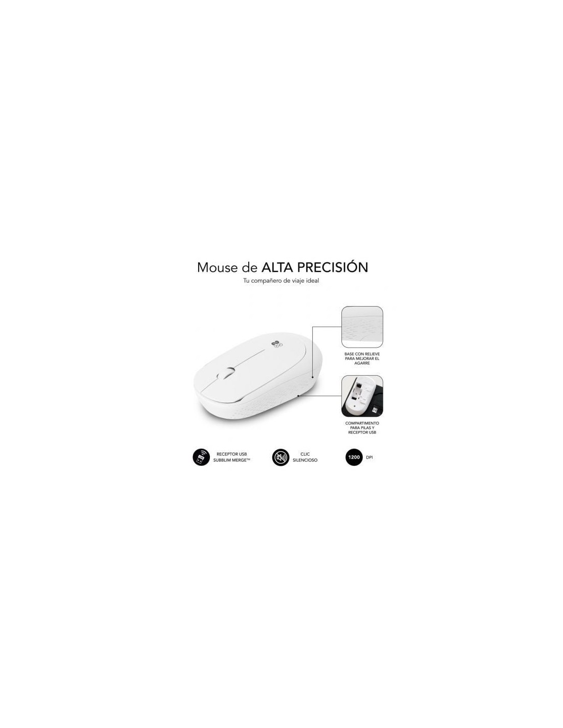 Ratón Inalámbrico Subblim Business Plus Silencioso, Hasta 1200 DPI, Bl