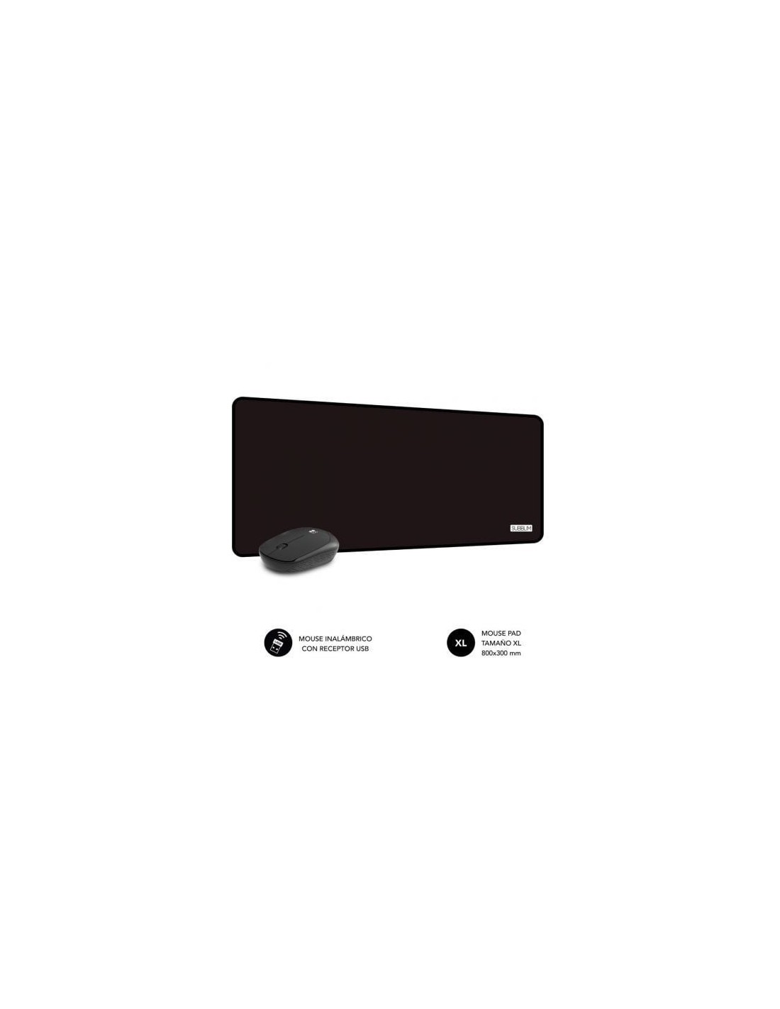Set Ratón Inalámbrico y Alfombrilla Subblim Harmony Black, hasta 1200 