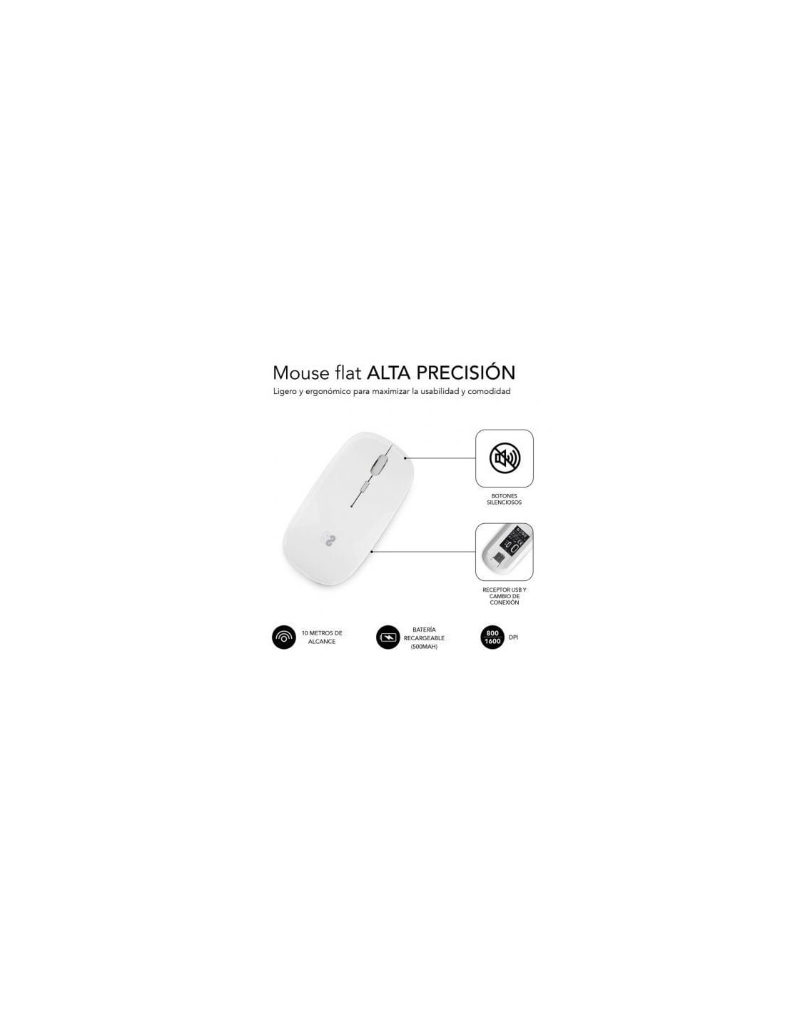 Ratón Inalámbrico Subblim Dual Flat, Batería recargable, Hasta 1600 DP