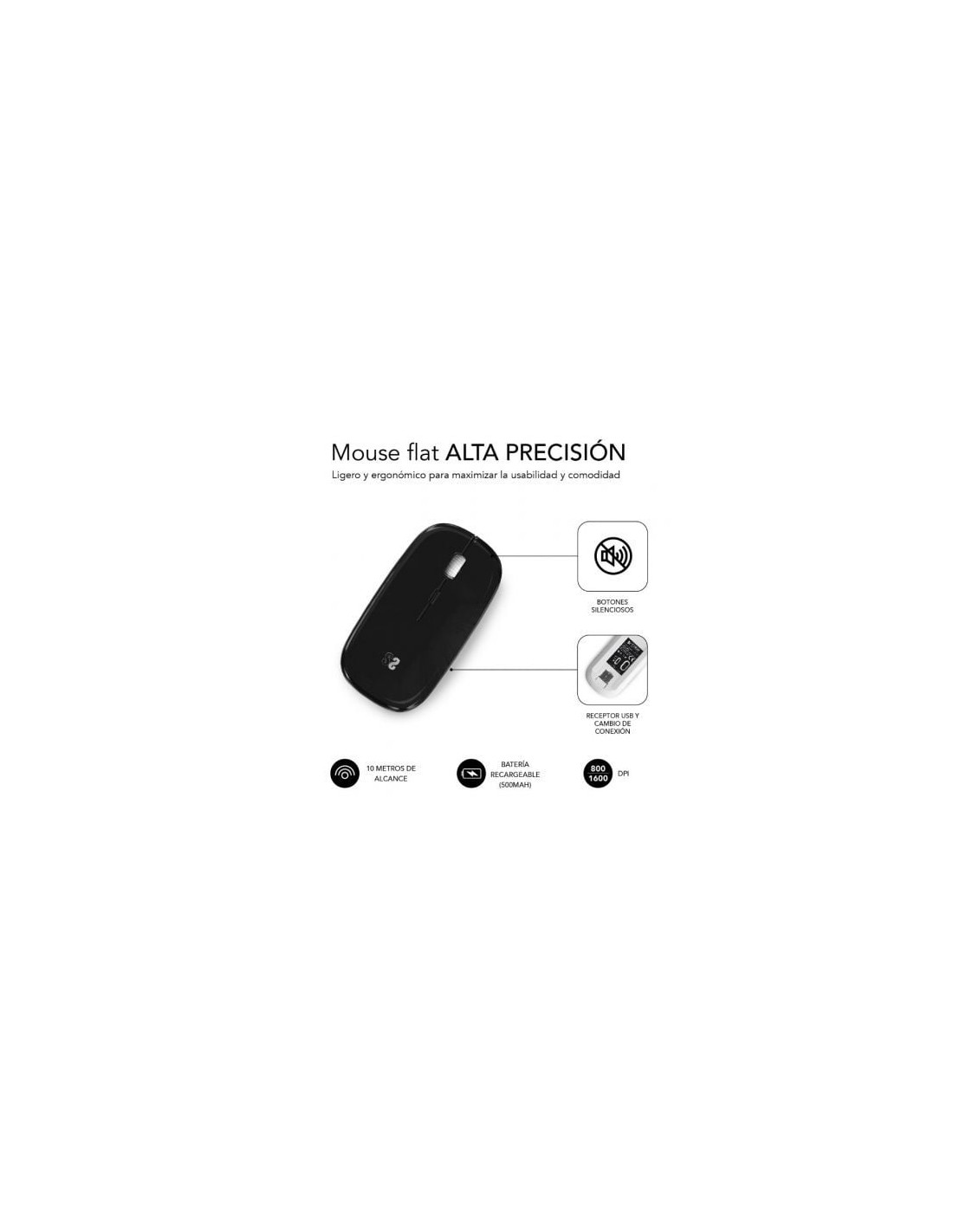 Ratón Inalámbrico Subblim Dual Flat, Batería recargable, Hasta 1600 DP