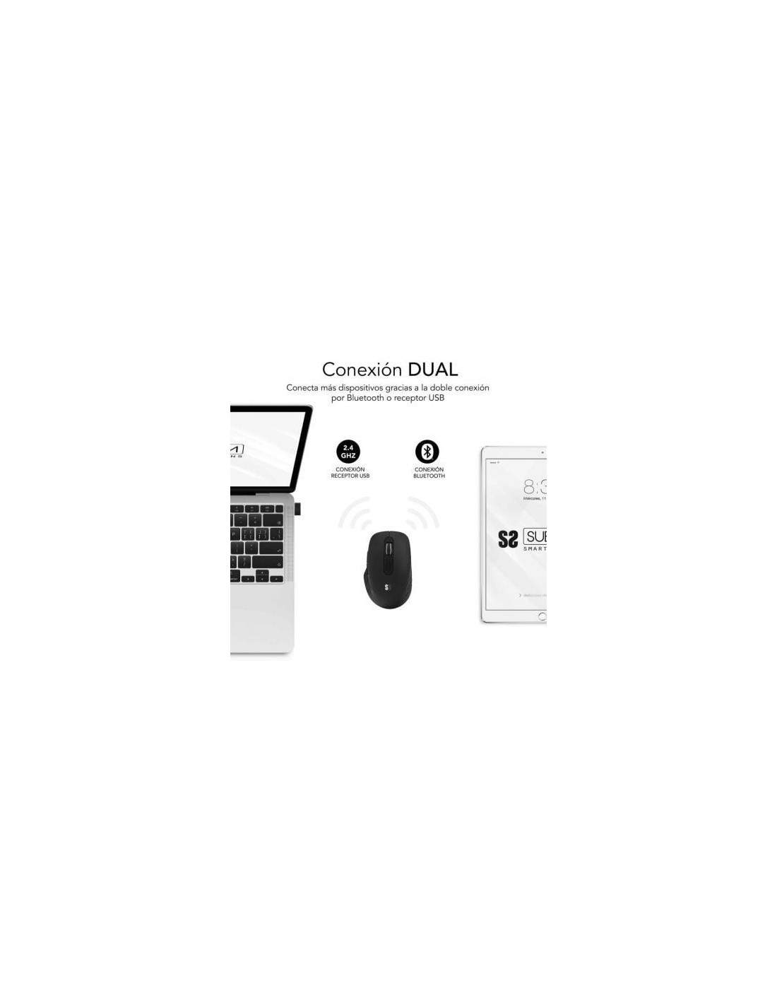 Ratón Ergonómico Inalámbrico Subblim Curve Ergo Dual Battery, Batería 