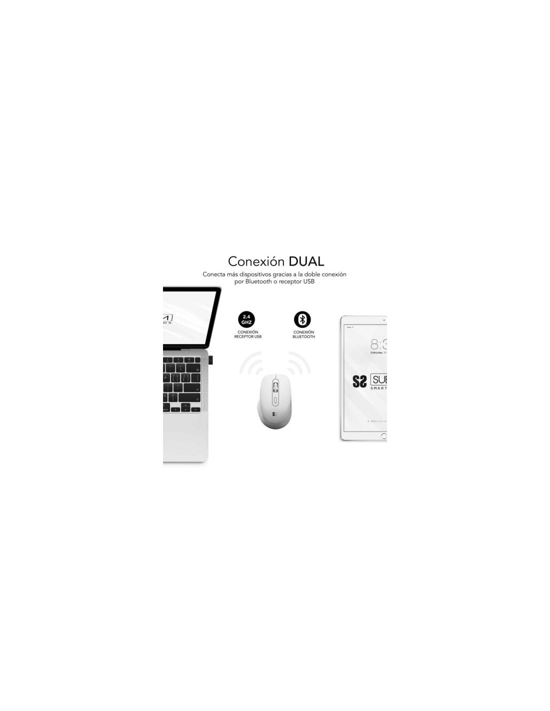Ratón Ergonómico Inalámbrico Subblim Curve Ergo Dual Battery, Batería 